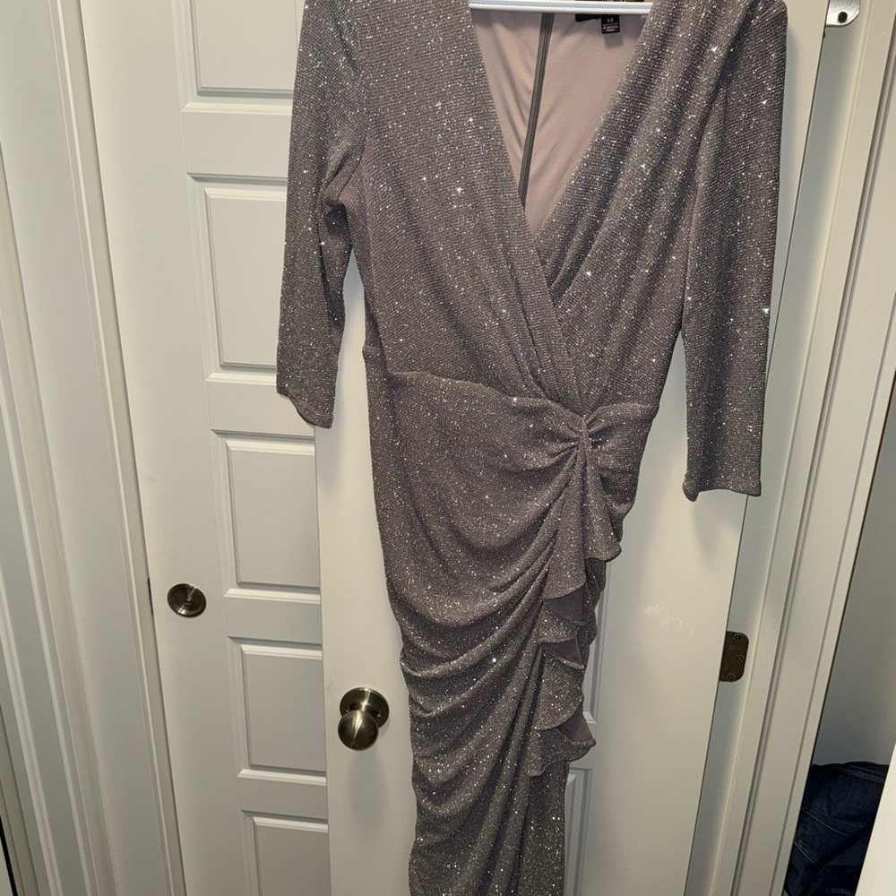 Betsy & Adam Sparkling Silver Ruched Dress
